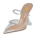 thumbnail image 1 of FSJ Women Glamorous Pointed Closed Toe Backless Sandals Stiletto Flared High Heel Pumps Rhinestone Straps Slide Mules Shoes Size 8 Clear, 1 of 4
