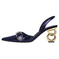 thumbnail image 1 of FSJ Women Glossy Pointed Closed Toe Slingback Pumps Chic Buckle Strap Sandals Slip On Chain High Heels Elastic Strap Dressy Shoes Size 5.5 Navy, 1 of 5