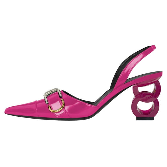 FSJ Women Glossy Pointed Closed Toe Slingback Pumps Chic Buckle Strap Sandals Slip On Chain High Heels Elastic Strap Dressy Shoes Size 6.5 Pink