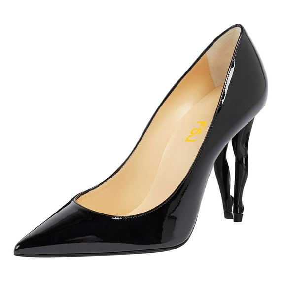 FSJ Women Gorgeous Pointy Close Toe Slip On Pumps Sculpted High Heel Ladies Special Formal Wedding Office Dressy Shoes Size 4 Black