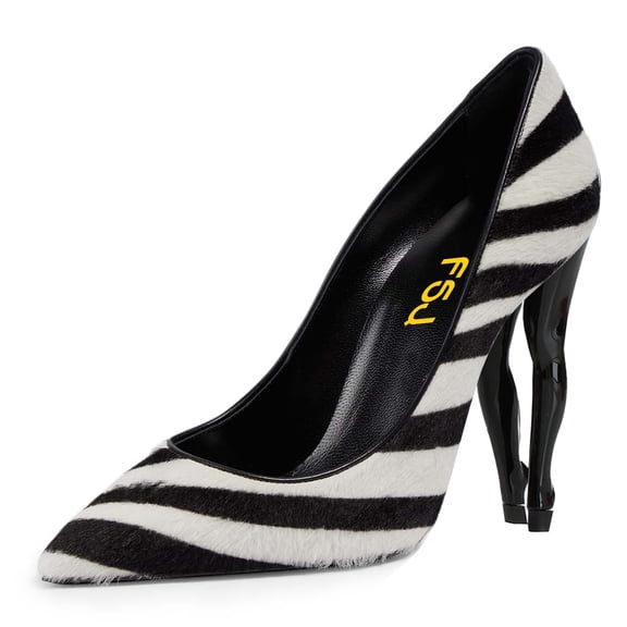 FSJ Women Gorgeous Pointy Close Toe Slip On Pumps Sculpted High Heel Ladies Special Formal Wedding Office Dressy Shoes Size 8.5 Zebra