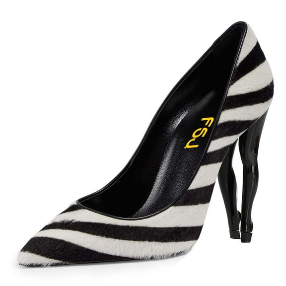 FSJ Women Gorgeous Pointy Close Toe Slip On Pumps Sculpted High Heel Ladies Special Formal Wedding Office Dressy Shoes Size 8 Zebra