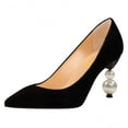 thumbnail image 1 of FSJ Women Graceful Beaded Pearl High Heel Pointy Close Toe Pumps Slip On Glossy Leather Pumps Ladies Office Party Dressy Shoes Size 10.5 Black Suede, 1 of 5