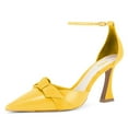 thumbnail image 1 of FSJ Women Graceful Bowknot Pointed Closed Toe D'Orsay Pumps Ankle Strap Flared High Heels Sandals Party Wedding Cocktail Shoes Size 8 Yellow, 1 of 4