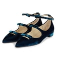 thumbnail image 1 of FSJ Women Graceful Bowknot Pointed Toe Flats Buckled Ankle Strap Mary Jane Low Heel Comfortable Casual Walking Shoes Size Size 12 Cyan, 1 of 4