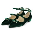 thumbnail image 1 of FSJ Women Graceful Bowknot Pointed Toe Flats Buckled Ankle Strap Mary Jane Low Heel Comfortable Casual Walking Shoes Size Size 9.5 Green, 1 of 4