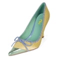 thumbnail image 1 of FSJ Women Graceful Bowknot Pumps Cap Toe Slip On Sexy Color Matching Stiletto High Heels Fashion Dressy Shoes Size 15 Yellow Green, 1 of 5