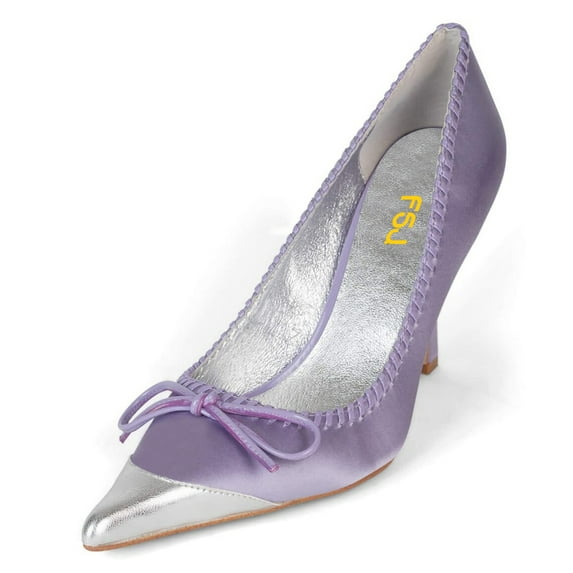 FSJ Women Graceful Bowknot Pumps Cap Toe Slip On Sexy Color Matching Stiletto High Heels Fashion Dressy Shoes Size 8 Purple