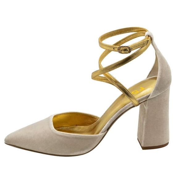 FSJ Women Graceful Chunky High Heels Pointed Closed Toe Pumps Cross Strap D'Orsay Sandals Wedding Dress Bridal Shoes Size 10 Brown