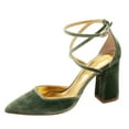 thumbnail image 1 of FSJ Women Graceful Chunky High Heels Pointed Closed Toe Pumps Cross Strap D'Orsay Sandals Wedding Dress Bridal Shoes Size 8 Forest Green, 1 of 5