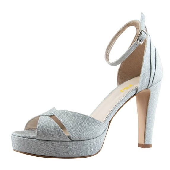 FSJ Women Graceful Chunky Platform High Heel Sandals Open Peep Toe Ankle Buckle Strap Sexy Strappy Wedding Party Shoes Size 13 Light Blue