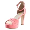 thumbnail image 1 of FSJ Women Graceful Chunky Platform High Heel Sandals Open Peep Toe Ankle Buckle Strap Sexy Strappy Wedding Party Shoes Size 13 Pink, 1 of 3