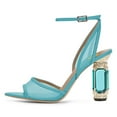 thumbnail image 1 of FSJ Women Graceful Crystal Heel Sandals Pointed Open Toe Ankle Strap Mesh Chunky High Heel Summer Cute Wedding Bridal Shoes Size 7 Blue, 1 of 4