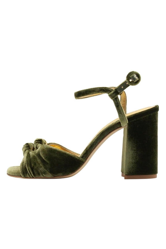 Women Graceful Double Bowknot Round Open Toe Sandals Ankle Strap Chunky High Heel Pumps Bridal Wedding Dress Shoes Size 7 Green