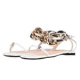 thumbnail image 1 of FSJ Women Graceful Flat Sandals Open Toe Thin Strap Gold Chain Ankle Strap Sandals Casual Summer Comfort Daily Work Party Shoes Size 9 White, 1 of 4