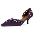 thumbnail image 1 of FSJ Women Graceful Kitten Low Heels D'Orsay Pumps Bowknot Pointed Closed Toe Slip-On Metal Ring Sandals Party Casual Shoes Size 8 Purple, 1 of 4