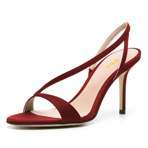 FSJ Women Graceful Open Toe Stiletto High Heel Sandals Strappy Slingback Slip On Sexy Dance Evening Dress Shoes Size 15 Red