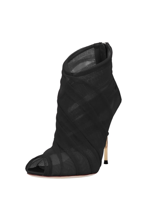 Women Graceful Peep Toe Mesh Ankle Boots Stiletto Heel Back Zipper Summer Bootie Fashion Night Club Party Pumps Shoes Size 10 Black