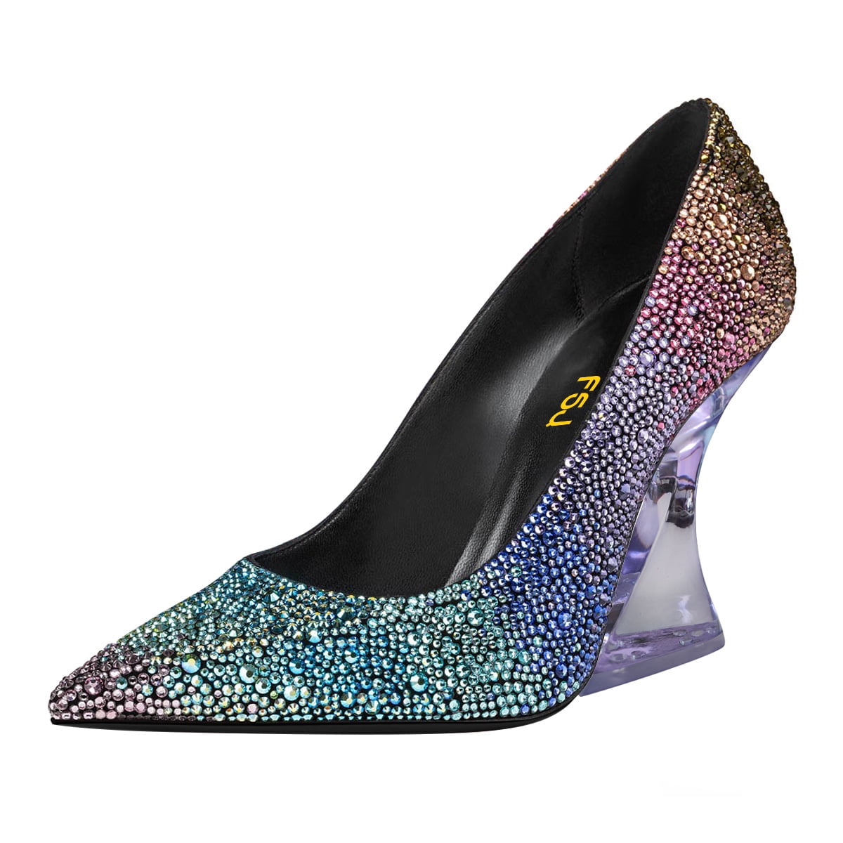 Amazon.com | FSJ Women Bridal Pointed Toe Chunky Block Low  FSJ Purple Matte Leather Pointed Toe Chunky High Heel Crystal Pumps Slip on Shoe main image 1