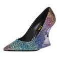 thumbnail image 1 of FSJ Women Graceful Pointed Closed Toe Pumps Chic Transparent Chunky High Heel Slip On Office Formal Wedding Party Dress Shoes Size 9 Multicolor Rhinestones, 1 of 4