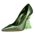 thumbnail image 1 of FSJ Women Graceful Pointed Closed Toe Pumps Chic Transparent Chunky High Heel Slip On Office Formal Wedding Party Dress Shoes Size 6 Green, 1 of 4