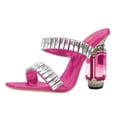 thumbnail image 1 of FSJ Women Graceful Rhinestone Double Strap Slide Sandals Slip On Square Open Toe Crystal Block Chunky High Heel Mule Dressy Shoes Size 15 Pink, 1 of 5