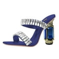 thumbnail image 1 of FSJ Women Graceful Rhinestone Double Strap Slide Sandals Slip On Square Open Toe Crystal Block Chunky High Heel Mule Dressy Shoes Size 8 Navy, 1 of 5