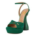 thumbnail image 1 of FSJ Women Graceful Rhinestones Platform Chunky High Heel Sandals Ankle Strap Round Open Toe Wedding Party Shoes Size 7 Green, 1 of 4