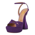 thumbnail image 1 of FSJ Women Graceful Rhinestones Platform Chunky High Heel Sandals Ankle Strap Round Open Toe Wedding Party Shoes Size 8 Purple, 1 of 4