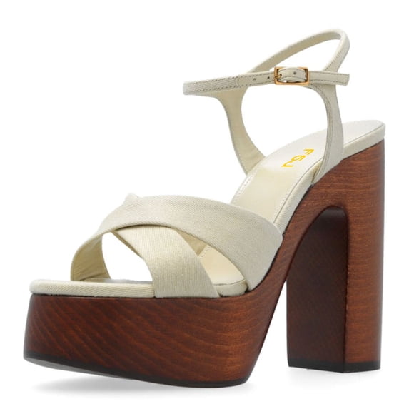 FSJ Women Graceful Round Open Toe Chunky High Heel Platform Sandals Ankle Strap Buckle Comfortable Prom Party Brunch Dress Shoes Size 13 White