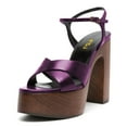 thumbnail image 1 of FSJ Women Graceful Round Open Toe Chunky High Heel Platform Sandals Ankle Strap Buckle Comfortable Prom Party Brunch Dress Shoes Size 7 Purple, 1 of 4