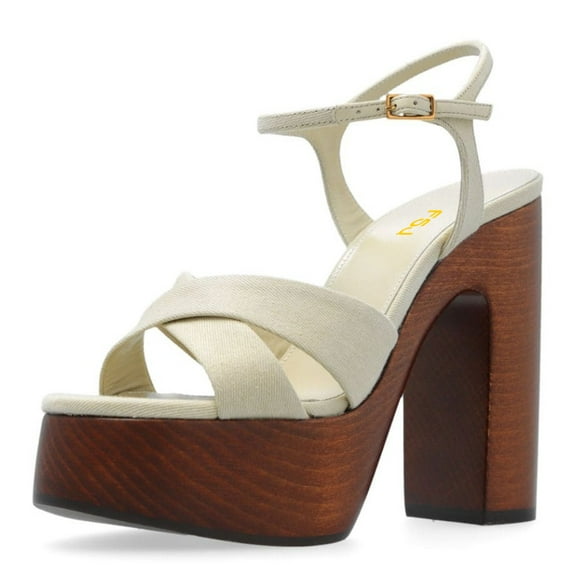 FSJ Women Graceful Round Open Toe Chunky High Heel Platform Sandals Ankle Strap Buckle Comfortable Prom Party Brunch Dress Shoes Size 8 White