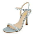 thumbnail image 1 of FSJ Women Graceful Square Open Toe Sandals Pearl Studded Adjustable Buckle Ankle Strap Stiletto High Heel Slingback Wedding Shoes Size 8.5 Blue Glitter, 1 of 4