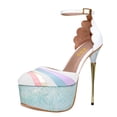 thumbnail image 1 of FSJ Women Graceful Stiletto Platform High Heel Pumps Ankle Strap Rainbow Round Closed Toe D'Orsay Sandals Dress Wedding Shoes Size Size 15 White, 1 of 5