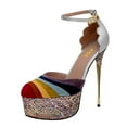 thumbnail image 1 of FSJ Women Graceful Stiletto Platform High Heel Pumps Ankle Strap Rainbow Round Closed Toe D'Orsay Sandals Dress Wedding Shoes Size Size 6.5 Silver, 1 of 5