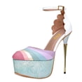 thumbnail image 1 of FSJ Women Graceful Stiletto Platform High Heel Pumps Ankle Strap Rainbow Round Closed Toe D'Orsay Sandals Dress Wedding Shoes Size Size 6.5 White Blue, 1 of 5