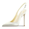 thumbnail image 1 of FSJ Women High Heels Pointed Toe Slingback Pumps Ankle Strap Stiletto Sandals Slip On Office Lady Party Dressy Shoes Size 8 Beige, 1 of 4
