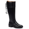 thumbnail image 1 of FSJ Women Lace Up Back Knee High Fashion Boots Round Toe Side Zipper Low Chunky Heels Tie Riding Booties Shoes Size 7.5 Black, 1 of 4