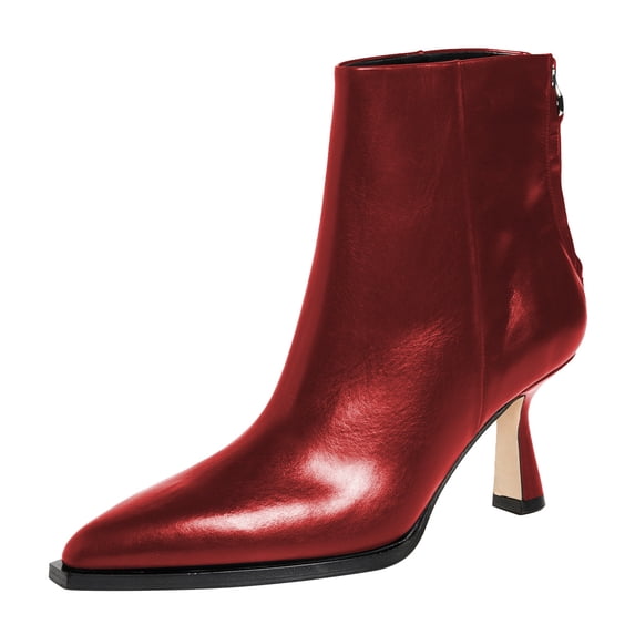 FSJ Women Low Heel Booties Pointed Toe Back Zipper Ankle Boots Closed Toe Fashion Comfy Short Boot for Women Size 8.5 Red