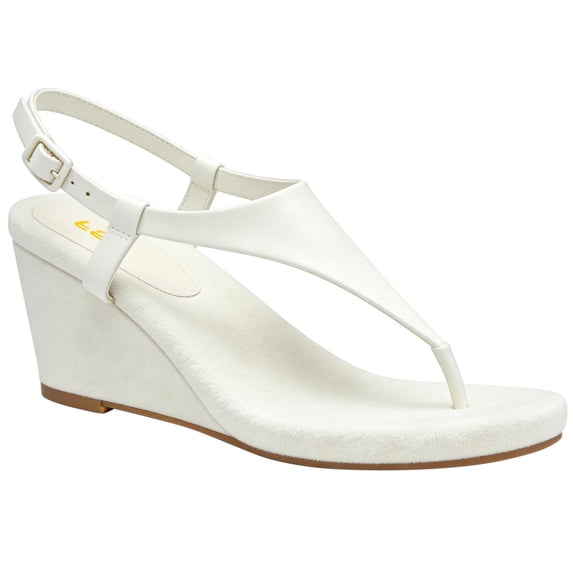 FSJ Women Low Wedge Heel Thong Sandals Ankle Strap Round Open Toe Flip Flops Comfortable Cushion Heeled Sandals Size 8.5 White