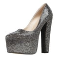 thumbnail image 1 of FSJ Women Luxury Sparkly Rhinestone Embellished Chunky Block High Heel Platform Pumps Closed Toe Slip On Wedding Party Event Shoes Size 16 Dark Gray, 1 of 4