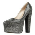 thumbnail image 1 of FSJ Women Luxury Sparkly Rhinestone Embellished Chunky Block High Heel Platform Pumps Closed Toe Slip On Wedding Party Event Shoes Size 5.5 Dark Gray, 1 of 4