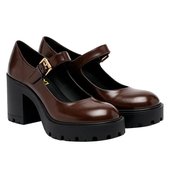 FSJ Women Mary Jane Shoes Platform Chunky Heel Pumps Size 10.5 Brown