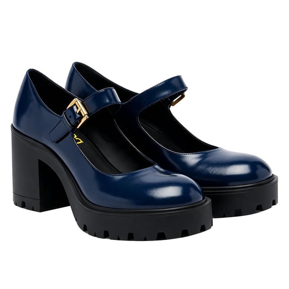 FSJ Women Mary Jane Shoes Platform Chunky Heel Pumps Size 7.5 Blue