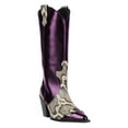 thumbnail image 1 of FSJ Women Modern Snake Print Cowboy Boots Pointed Toe Knee High Chunky Heel Western Pull On Fall Winter Daily Outing Tall Boots Size 14 Purple, 1 of 4