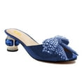 thumbnail image 1 of FSJ Women Open Peep Toe Rhinestone Bow Mules Slip on Crystal Chunky Low Heels Slippers Dressy Evening Bridal Slide Sandals Size 14 Blue, 1 of 4