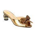 thumbnail image 1 of FSJ Women Open Peep Toe Rhinestone Bow Mules Slip on Crystal Chunky Low Heels Slippers Dressy Evening Bridal Slide Sandals Size 14 Gold, 1 of 4