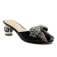 thumbnail image 1 of FSJ Women Open Peep Toe Rhinestone Bow Mules Slip on Crystal Chunky Low Heels Slippers Dressy Evening Bridal Slide Sandals Size 8 Black, 1 of 4