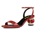 thumbnail image 1 of FSJ Women Open Round Toe Patent Leather Sandals Strappy Ankle Strap Mid Crystal Heels Fashion Party Dressy Work Shoes Size 8 Red, 1 of 5