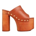 thumbnail image 1 of FSJ Women Open Round Toe Platform Clog Mules Studded Rivet Chunky Wooden Block High Heel Backless Summer Slide Sandals Size 8 Brown, 1 of 4
